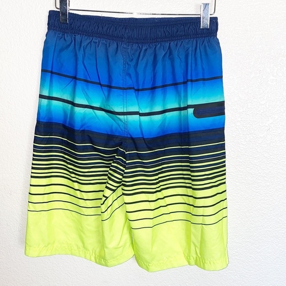 Wonder Nation Blue White Neon Yellow Stripe Boys Built In Underwear Swim Trunks - Picture 6 of 11